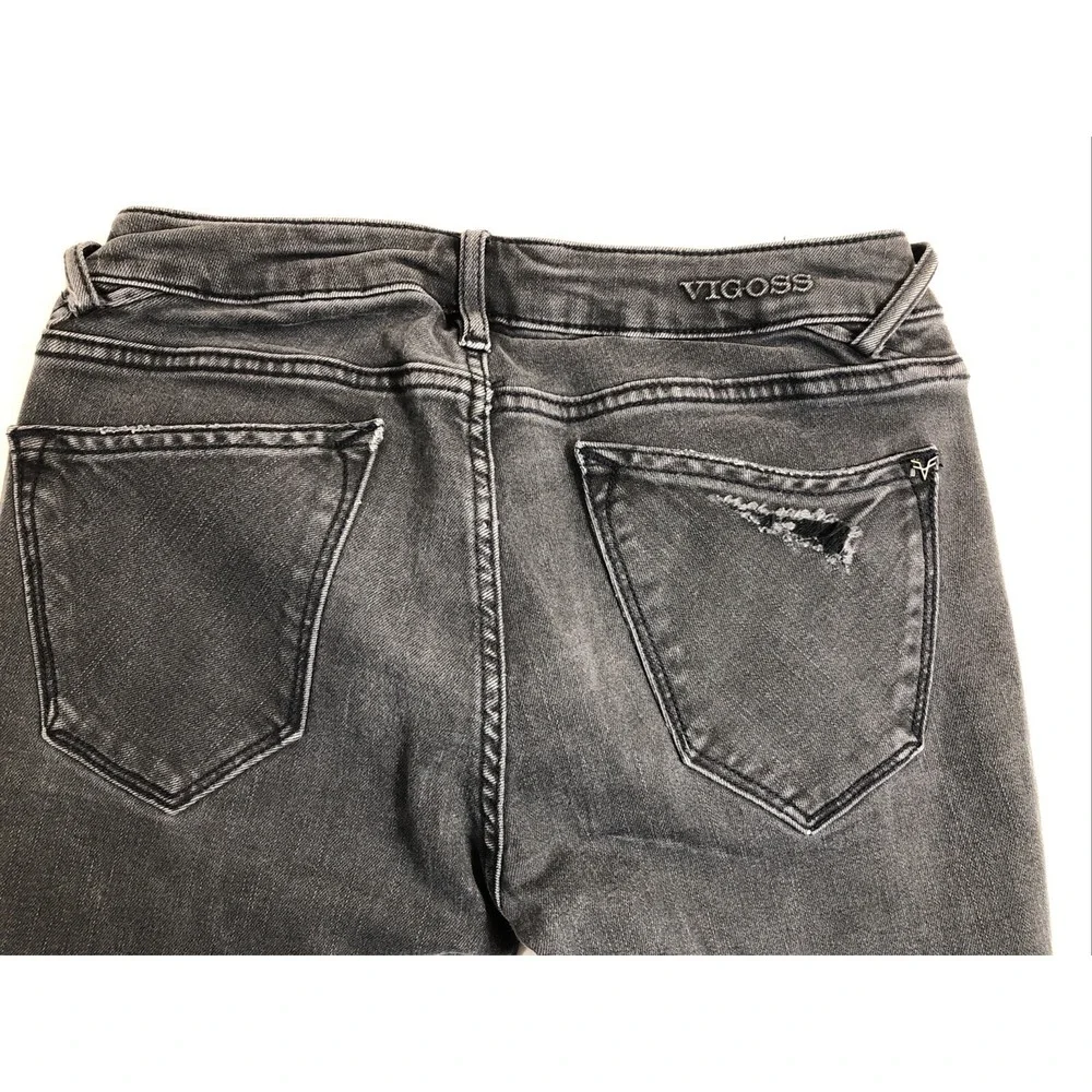 Vigoss Jeans Women's Size 25x27 Denim Black The Thompson Tomboy Distressed 26x27